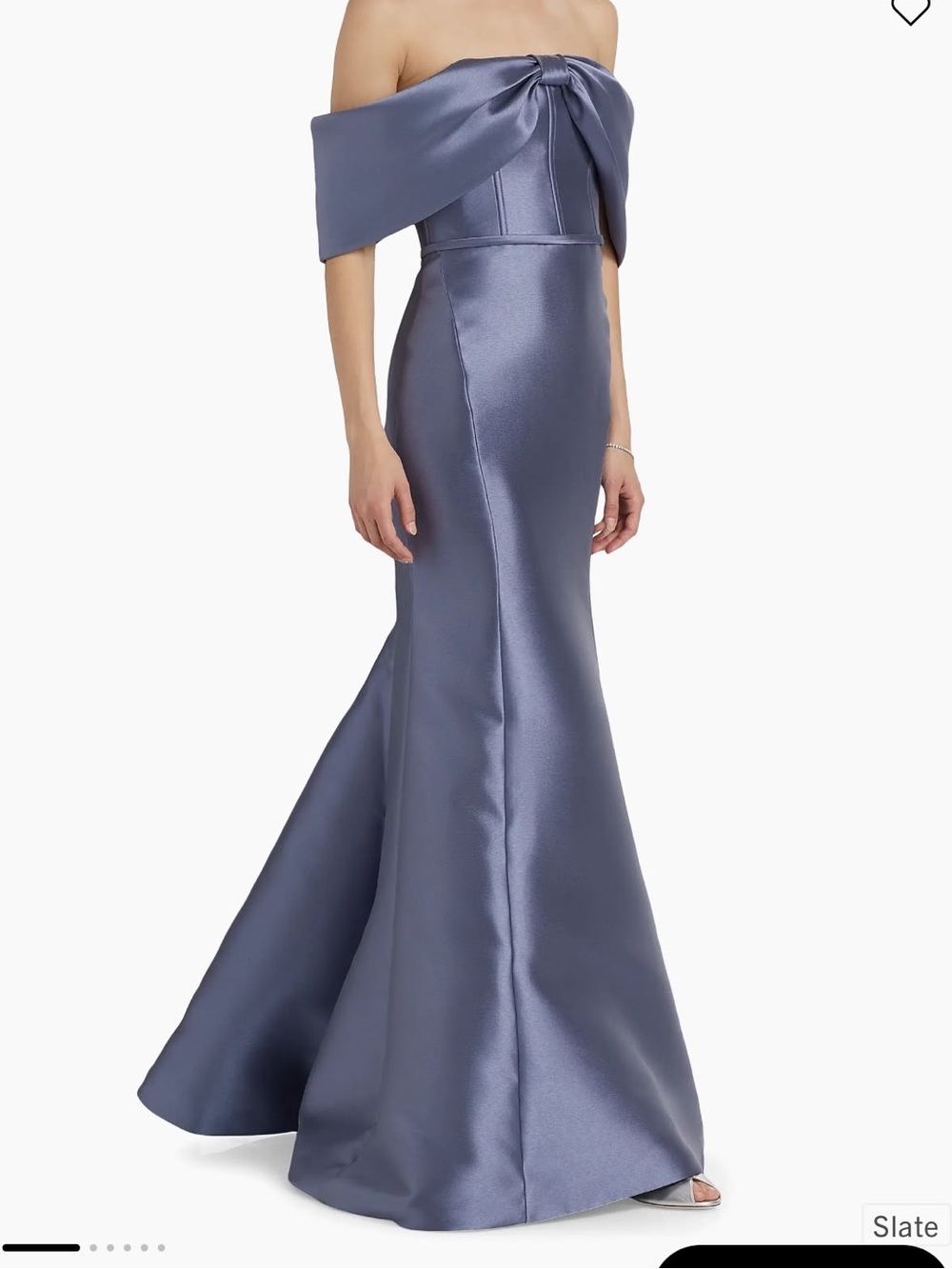 Amsale Off-Shoulder Slate Satin Mermaid Gown